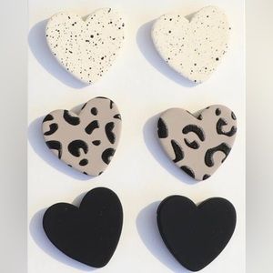 3 Pairs Heart Stud Earrings